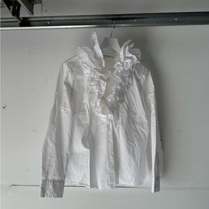 White poplin ruffle blouse